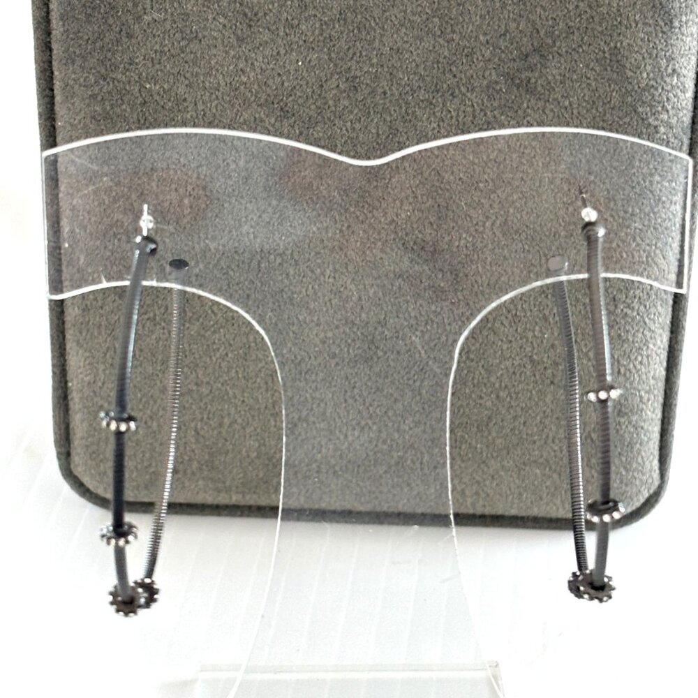 Black Gunmetal-Tone Hoop Earrings With Decorative Beads & Crystals 2-Inch Diamet